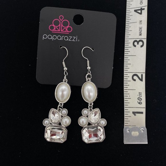 Paparazzi Fashion Jewelry Showtime Twinkle White Hook Earrings - Picture 2 of 3